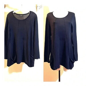 HANNAH Women’s Black Rayon /Nylon Sweater Long Sleeve Pockets Lagenlook Sz L